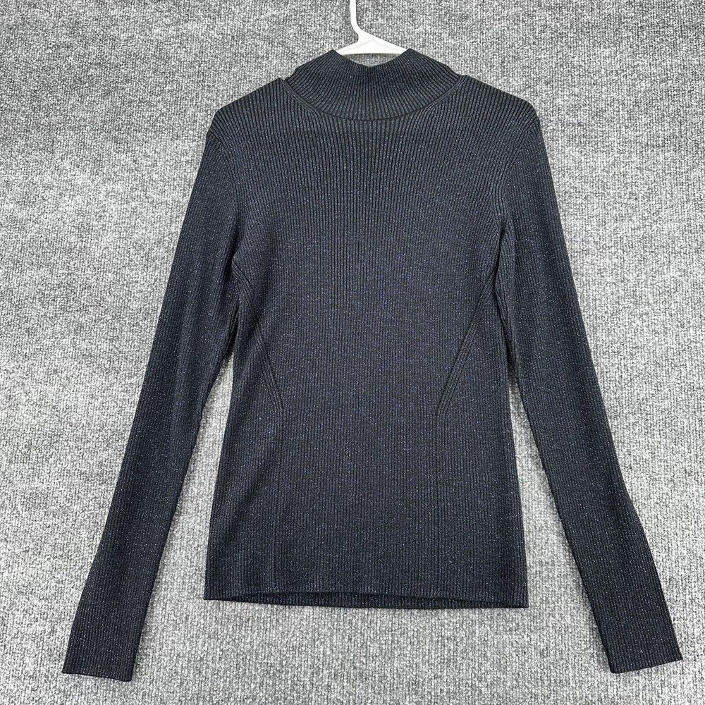 Diane Von Furstenberg Sweater Womens Medium Tess Metallic Blue Ribbed Wool Blend